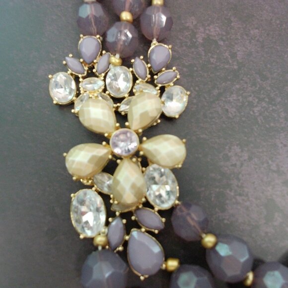 VTG Inspired 3 Strand Statement Necklace with Large 3D Offset Sparkling Flower - Picture 2 of 9